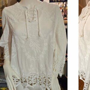 White Crochet Embroidery Blouse large